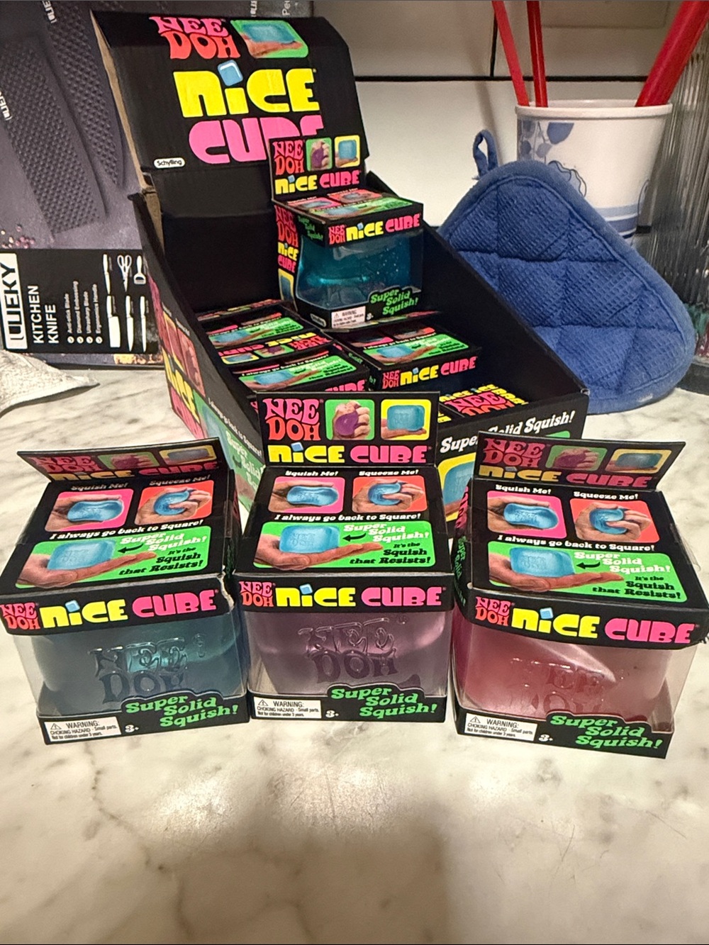 Needoh Nice Cube Stress Relief Squishy Toy - Blue, Purple, Pink Brand New In Box